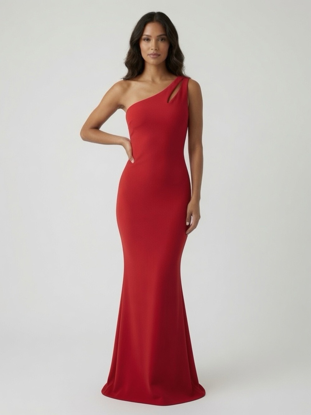 Chiara Boni Women’s Red Gown Size 46 Single Shoulder Stretch Gala Dress
